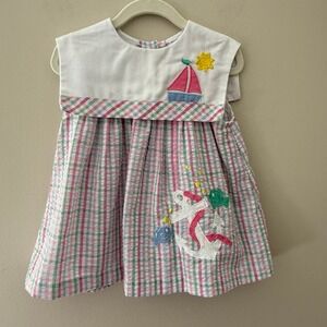 Kids 2T Samara Nautical Anchor Boat‎ Sun Seersucker Gingham Dress